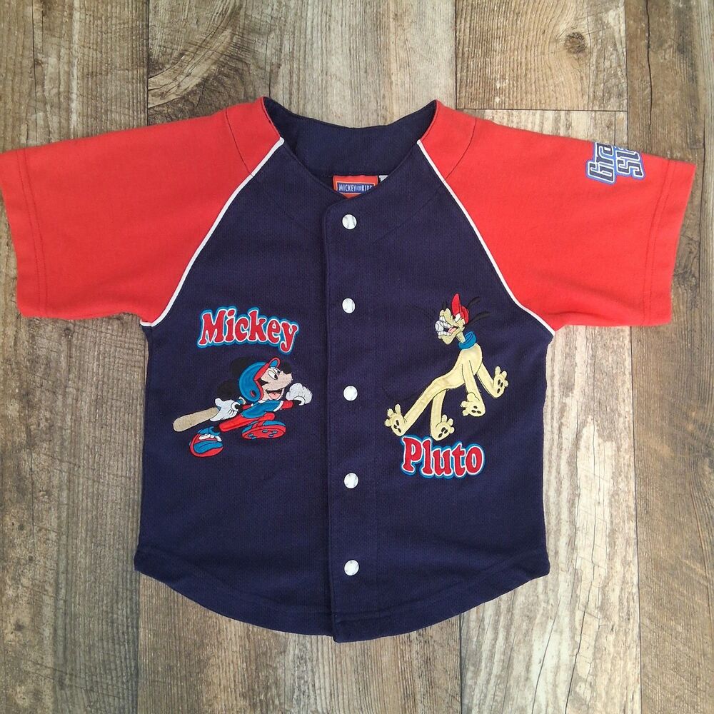 VNTG 90s Disney Mickey for Kids Embroidered Mickey & Pluto Baseball Jersey Sz 6